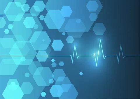 Vector : Cardiogram and hexagons blue medical background Illustrazione stock