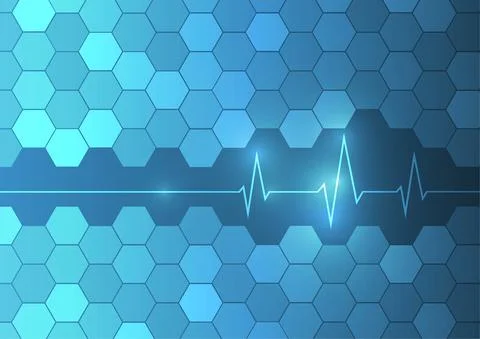 Vector : Cardiogram and hexagons blue medical background Illustrazione stock