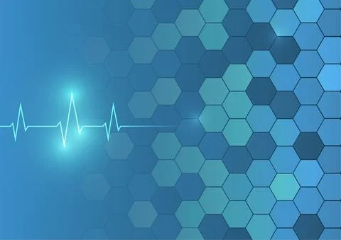 Vector : Cardiogram and hexagons on blue medical background Stock Illustration