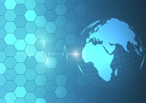 Vector : Cardiogram and world on blue medical background Stock Illustration