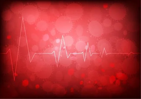 Vector : Cardiogram with virus icons on red background Stock Illustration