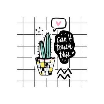 Vector cards with cactus and positive phrase. Doodle style. Stock Illustration