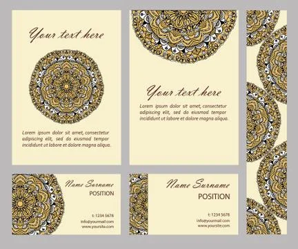 Vector cards collection with mandala circular pattern Stock Illustration