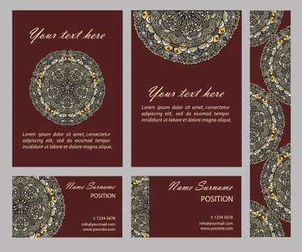 Vector cards collection with mandala circular pattern Stock Illustration