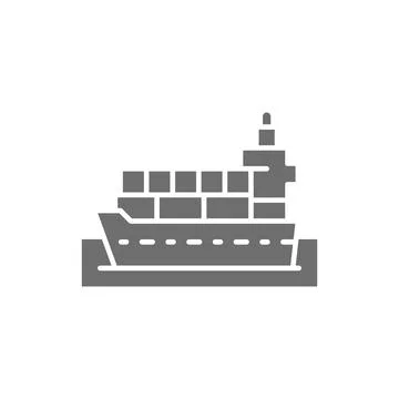 Vector cargo ship with parcels grey icon. Stock Illustration