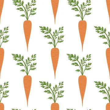 Vector Carrot Seamless Pattern. Hand Drawn Carrot with Leaves. Vegetable Stock Illustration