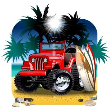 Vector cartoon 4x4 car on beach Stock Illustration