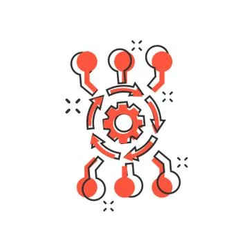 Vector cartoon algorithm api software icon in comic style. Gear with arrow co Stock Illustration