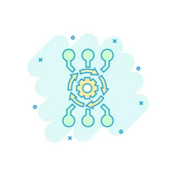 Vector cartoon algorithm api software icon in comic style. Gear with arrow co Stockillustratie