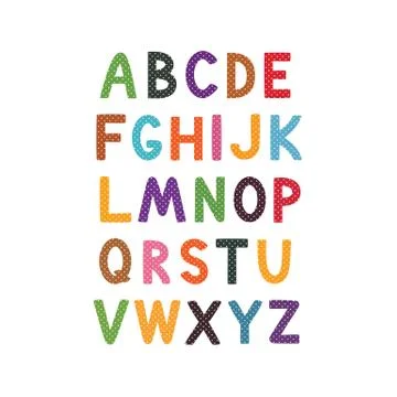 Vector cartoon alphabet white background. Cute abc design for book cover, p.. Stock Illustration