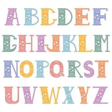 Vector cartoon alphabet on a white background. Isolated letters, vector Stock Illustration