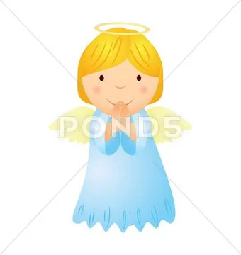 Vector cartoon angel girl with golden hair isolated on white Stock Illustration