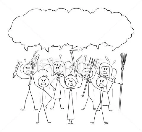 Vector Cartoon of Angry Mob Stick Characters with Tools as Weapons and ...