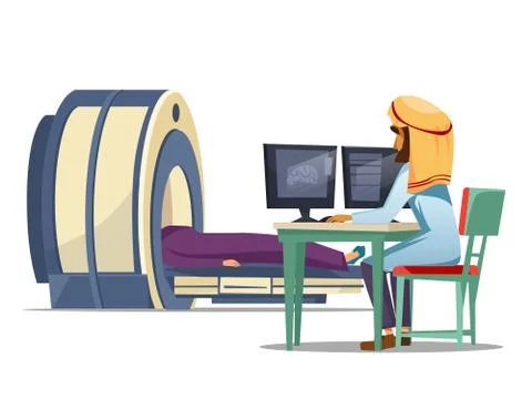 Vector cartoon arab ct mri tomography screening Stock Illustration
