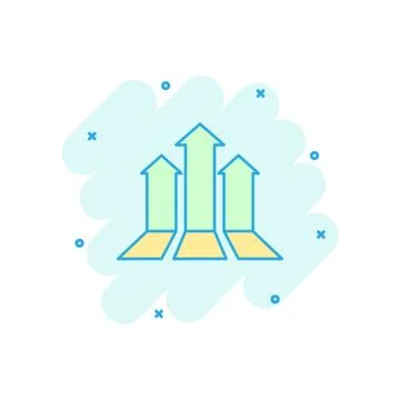 Vector cartoon arrow growing graph icon in comic style. Progress arrow grow s Ilustración de archivo