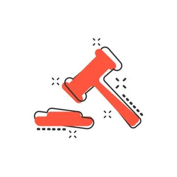 Vector cartoon auction hammer icon in comic style. Court tribunal sign illust Stock Illustration