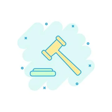 Vector cartoon auction hammer icon in comic style. Court tribunal sign illust Stock Illustration