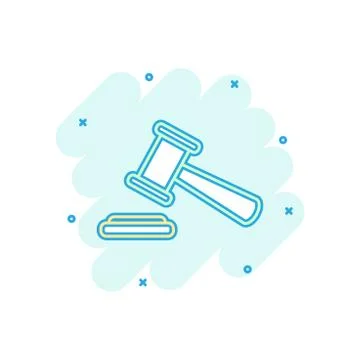 Vector cartoon auction hammer icon in comic style. Court tribunal sign illust Stock Illustration
