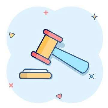 Vector cartoon auction hammer icon in comic style. Court tribunal sign illust Stock Illustration