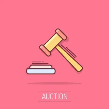 Vector cartoon auction hammer icon in comic style. Court tribunal sign illu.. Stock Illustration