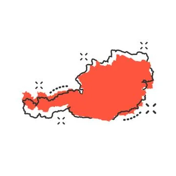 Vector cartoon Austria map icon in comic style. Austria sign illustration pic Stock Illustration