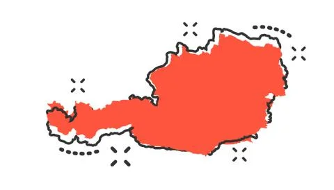 Vector cartoon Austria map icon in comic style. Austria sign illustration pic Illustrazione stock