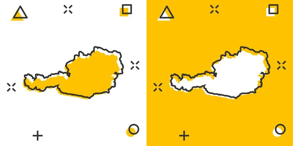 Vector cartoon Austria map icon in comic style. Austria sign illustration pic 스톡 일러스트