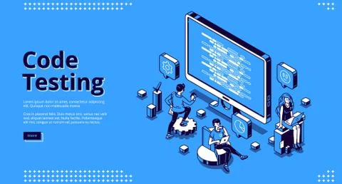 Vector cartoon banner of code testing Stock Illustration