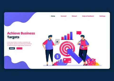 Vector cartoon banner template for achieve business targets with financial an Illustrazione stock
