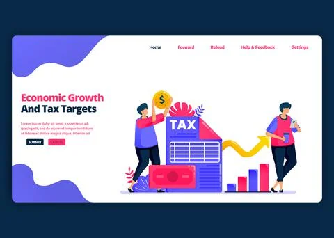 Vector cartoon banner template for achieve economic growth and annual tax tar Stock Illustration