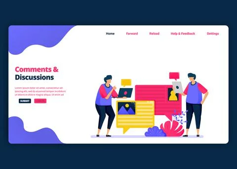 Vector cartoon banner template for discuss and comment with colleagues about  Stock Illustration