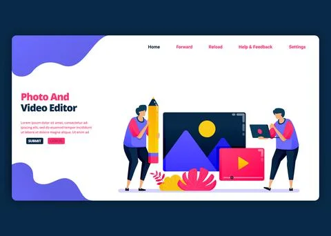 Vector cartoon banner template for video and photo editing with pro software. Illustrazione stock