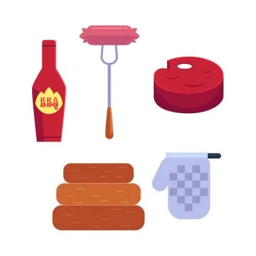 Vector cartoon barbecue, bbq grill symbols set. Illustrazione stock