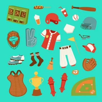 Vector cartoon baseball game player clothes uniform ball, glove and object イラスト素材