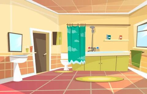 Vector cartoon bathroom interior background Stock Illustration