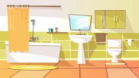 Vector cartoon bathroom interior background Stock Illustration