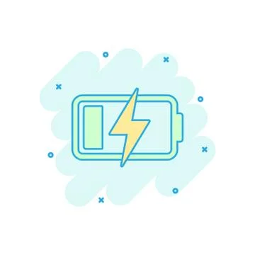 Vector cartoon battery charge level indicator sign icon in comic style. Batte Stock Illustration