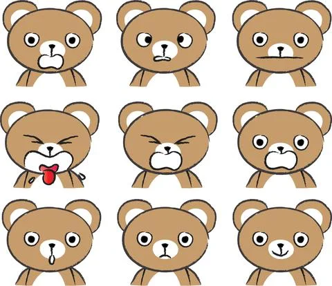 Vector cartoon bear emoji face Sticker set Stock Illustration