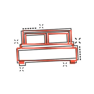 Vector cartoon bed icon in comic style. Bedroom sign illustration pictogram.  Stock Illustration