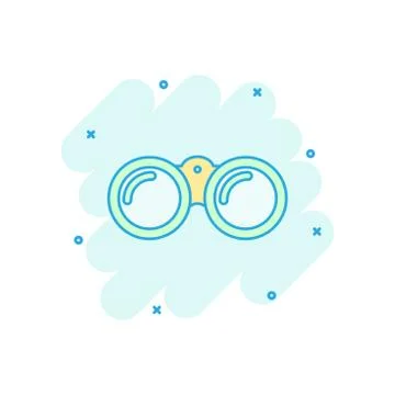 Vector cartoon binocular icon in comic style. Binoculars explore sign illustr Illustrazione stock