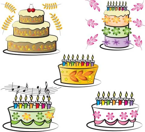 Vector cartoon birthday cake set Stock Illustration