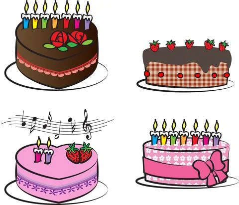 Vector cartoon birthday cake set Stock Illustration