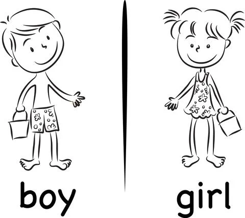 Vector cartoon black and white boy and girl in beach Stock Illustration