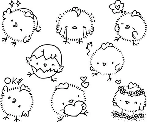 Vector cartoon black and white chicks sticker set Stock Illustration