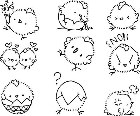 Vector cartoon black and white chicks sticker set Stock Illustration