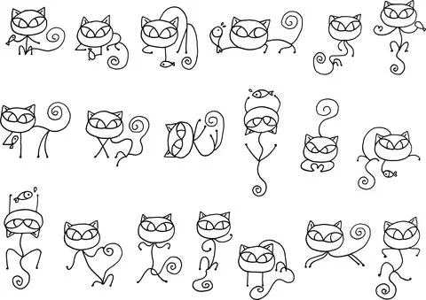 Vector cartoon black cats action emoji set Stock Illustration