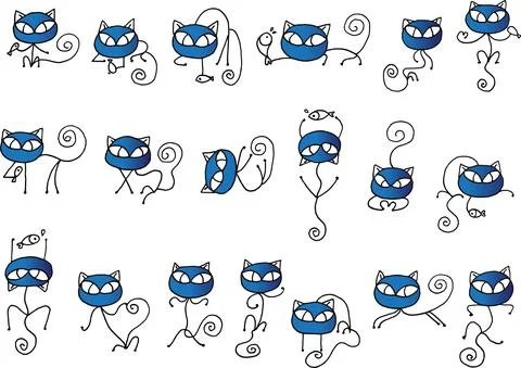 Vector cartoon black cats action emoji set Stock Illustration