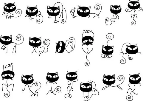 Vector cartoon black cats action emoji set Stock Illustration