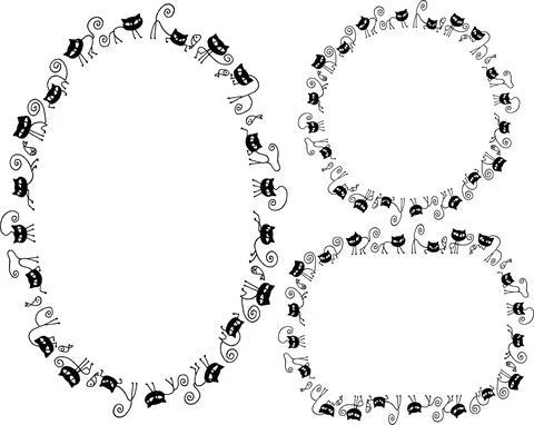 Vector cartoon black cats frame border set Illustrazione stock