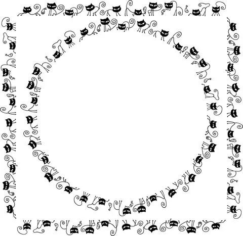 Vector cartoon black cats frame border set Stock Illustration